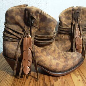 Lucchese Suede Feather Print Booties